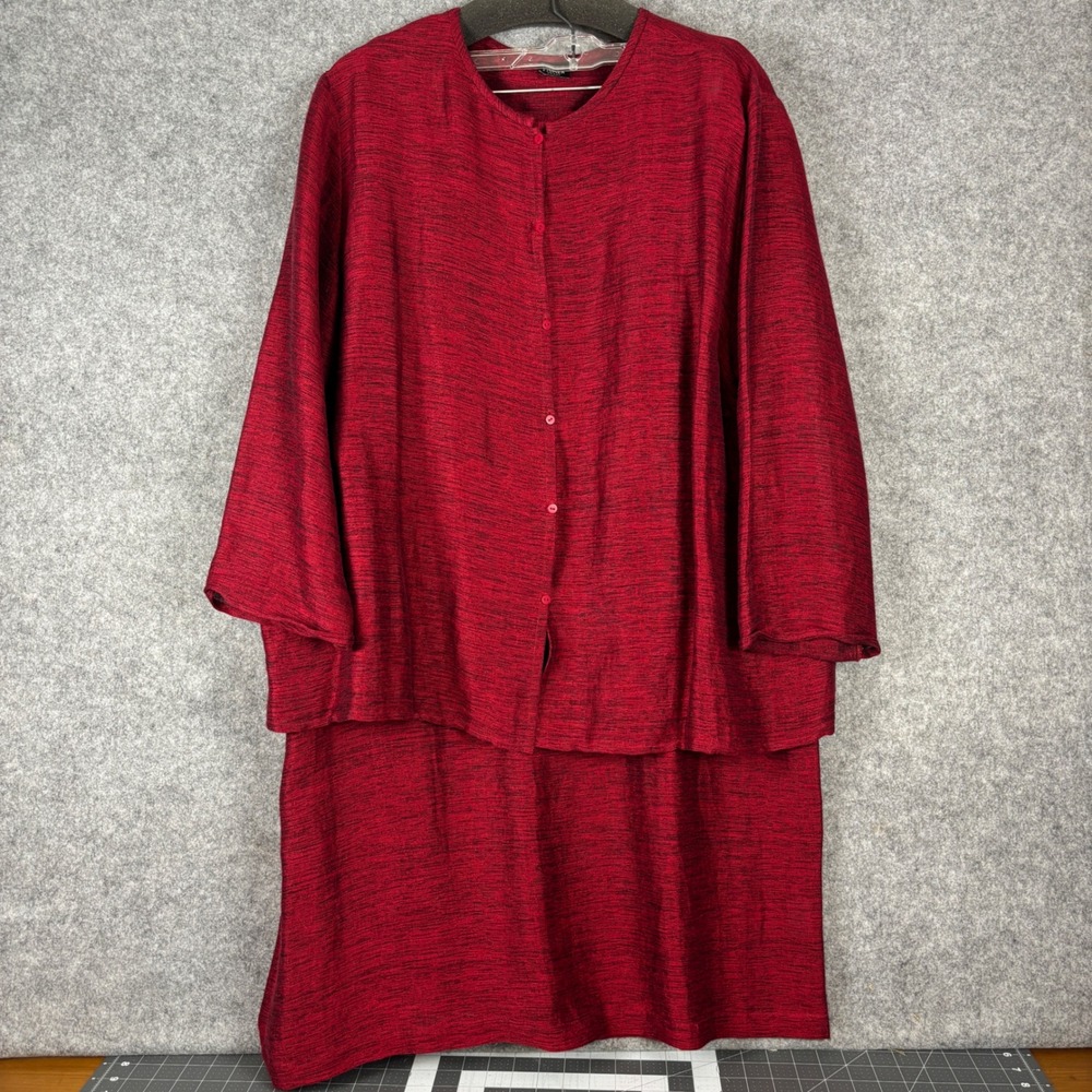 Eileen Fisher Skirt Set Women 2X Red Linen Cotton Italian Fabric 2pc Lagenlook